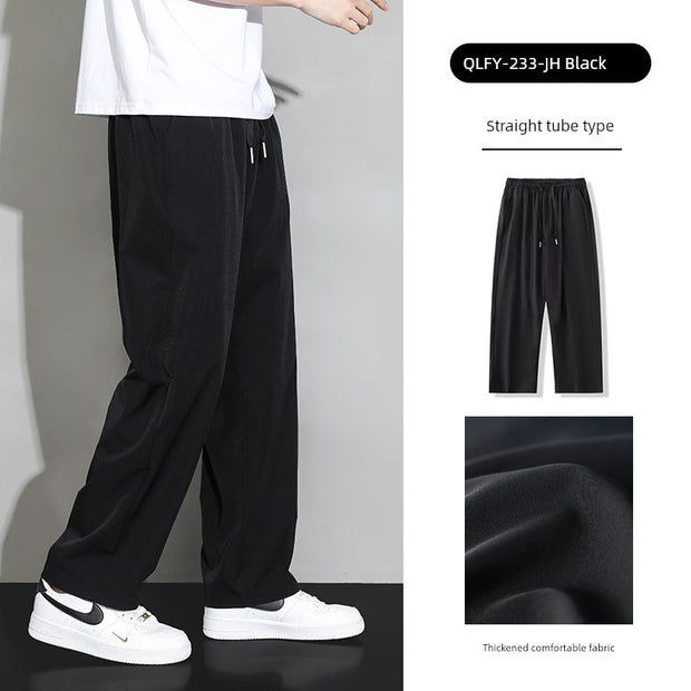 Trendy Men's Loose Spring and Summer Straight-leg Black Pants