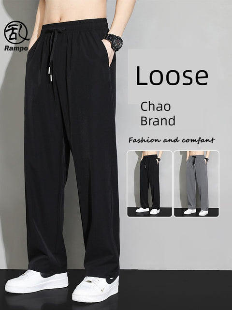 Trendy Men's Loose Spring and Summer Straight-leg Black Pants