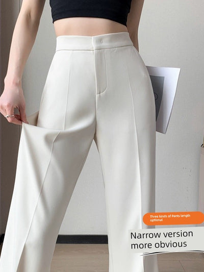Creamy-white High Waist Drape Slimming and Straight Loose Pants