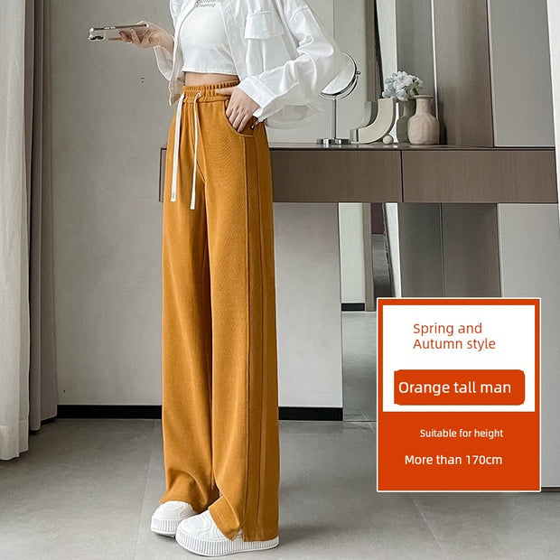 White Pants Women's Spring Thin Vertical Smooth Pants Loose Pants Slim Looking Slit Casual Pants High Waist Drooping Mop Soft Glutinous Pants