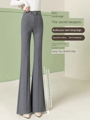 Gray High Waist Spring Leisure Draped Suit Bootcut Trousers