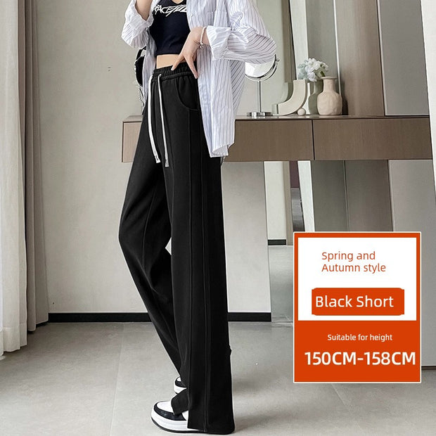 White Pants Women's Spring Thin Vertical Smooth Pants Loose Pants Slim Looking Slit Casual Pants High Waist Drooping Mop Soft Glutinous Pants