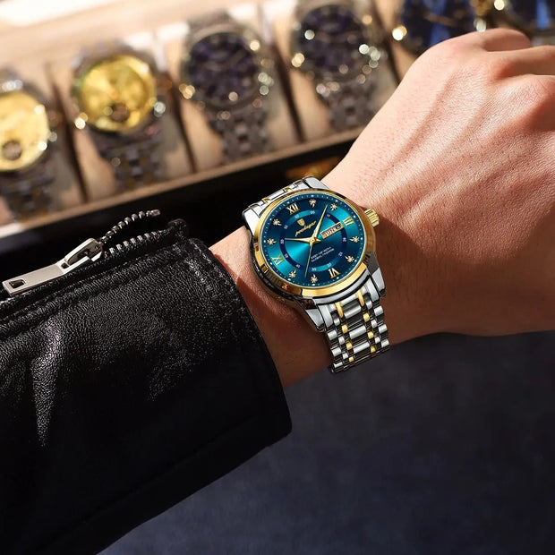POEDAGAR Luxury Watch for Man Elegant Date Week Waterproof Luminous Men Watch Quartz Stainless Steel Sports Men's Watches reloj