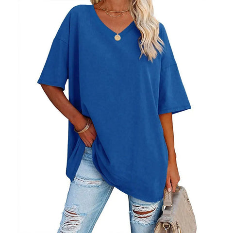 T Shirt Women Top V Neck Solid Loose TShirt Drop Sleeves Casual Summer Tees Women Clothing