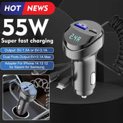 55w Super Fast Charging Usb Type C Car Charger Adapter With 3 In 1 Retractable Spiral Data Lines For 14 13 12 For Xi M3h3