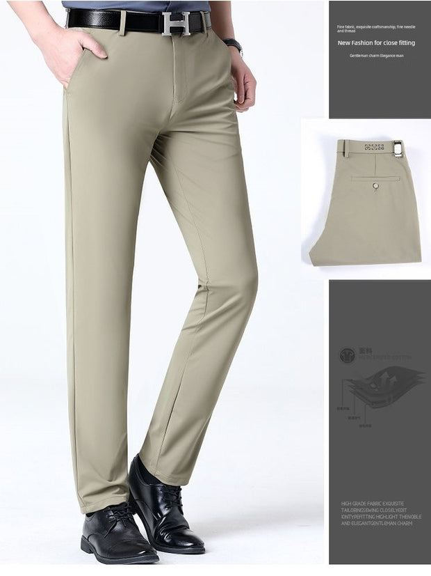 Peimeng Spring/Summer Thin Middle-Aged Men Casual Pants Business Straight Micro Elastic Anti-Wrinkle Non-Ironing Formal at Work Long Pants