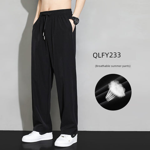 Trendy Men's Loose Spring and Summer Straight-leg Black Pants