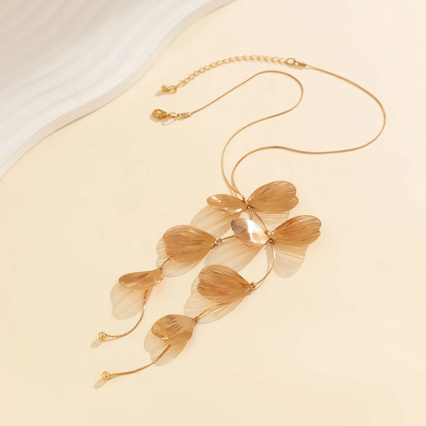 Long Tassels Chest Chain with Leaves Pendants Necklace for Women Trendy Sweater Chain Accessories on Neck Fashion Jewelry Female