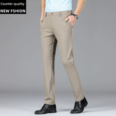 SEPTWOLVES Men's Pants Summer Business Men's Suit Pants Ice Silk Elastic Non-Ironing Casual Trousers and Suit Pants Skinny Pants