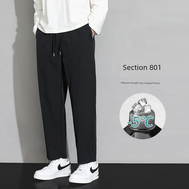 Trendy Men's Loose Spring and Summer Straight-leg Black Pants