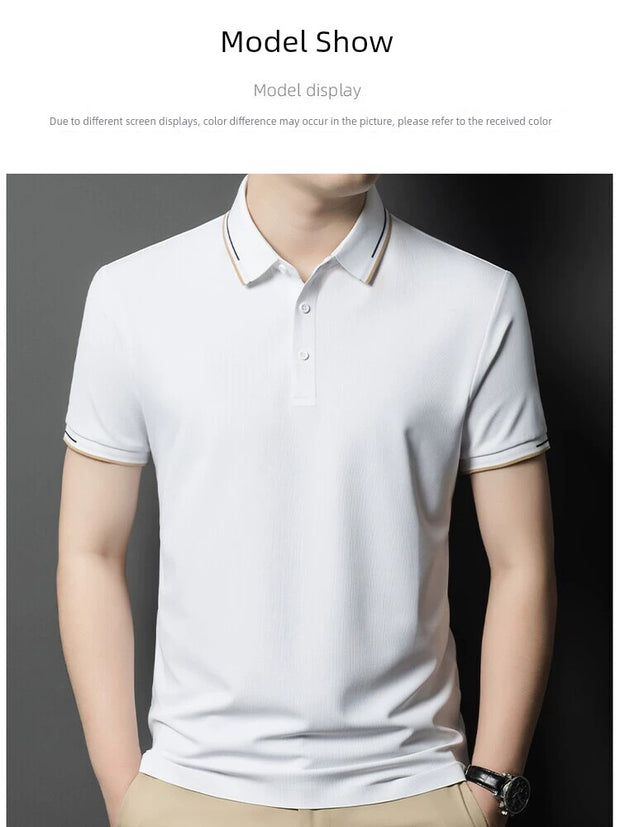 [Brand Factory] Polo Shirt Men Ice Silk Short Sleeve T-shirt Summer New Arrival Men's Clothing Lapel Thin Pure Color