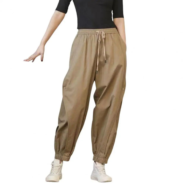 Lady Harem Pants Loose Drawstring Pockets Streetwear Deep Crotch Ankle Banded Aesthetic Lady Cargo Trousers Women Clothing