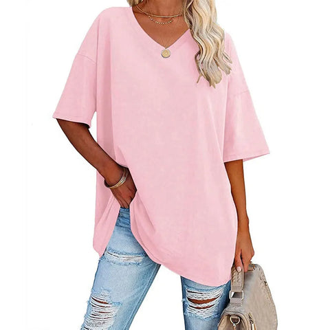 T Shirt Women Top V Neck Solid Loose TShirt Drop Sleeves Casual Summer Tees Women Clothing