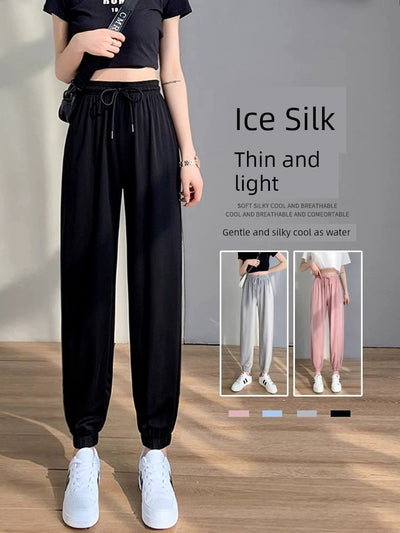 Plus Size Plus Size Ladies Ice Silk Thin Section Jogger Pants Slimming Track Pants