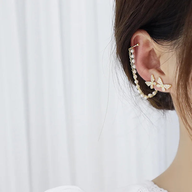 Butterfly Ear Studs Korean Fashion Earrings for Women Earclip Chain Tassel Earrings Women's Jewelry Birthday Party Gift