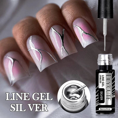 LILYCUTE 5ml Metallic Liner Gel Nail Polish Chrome Super Bright Mirror Effect Painting Drawing Line French Gel Nail Art Varnish