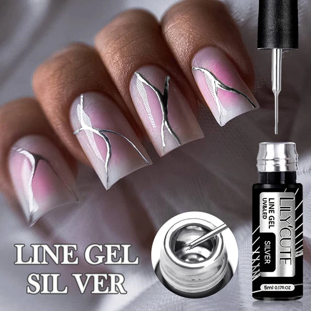 LILYCUTE 5ml Metallic Liner Gel Nail Polish Chrome Super Bright Mirror Effect Painting Drawing Line French Gel Nail Art Varnish