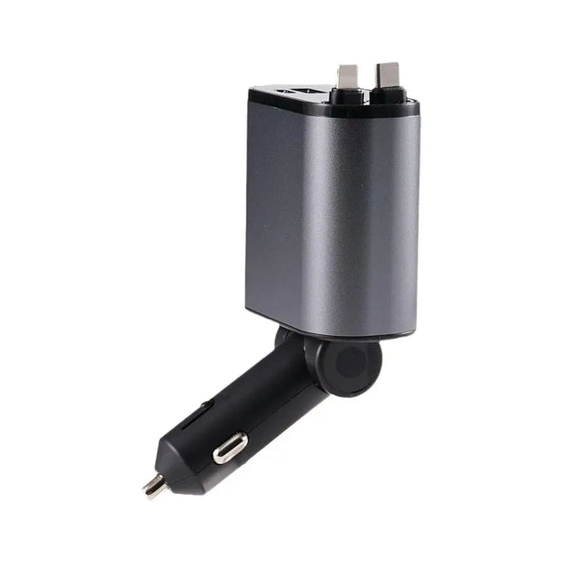 4 In 1 Retractable Car Charger Type C Cable USB PD Port For IPhone Samsung Fast Charge Cord Cigarette Lighter Adapter
