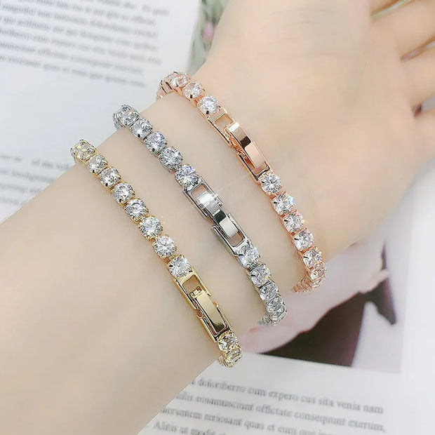 Women's Tennis Bracelet Hip Hop Trendy AAA+ Cubic Zirconia Silver Color Teen Girl Crystal Chain on The Hand Wedding Jewelry H086