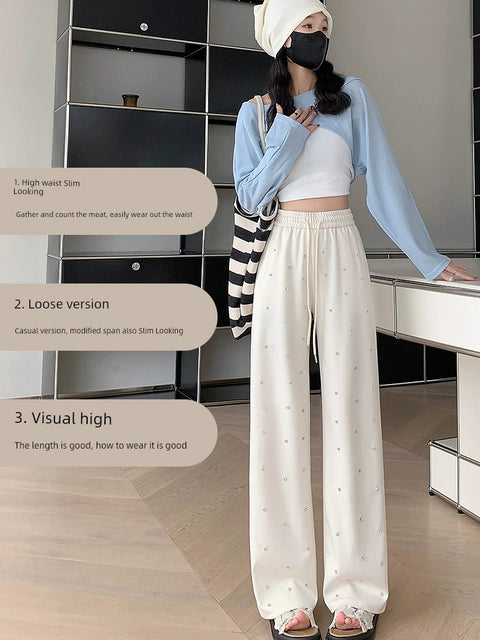 Fancy Exquisite Rhinestone Spring and Summer New Arrival Loose Pants