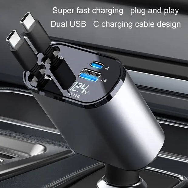 Car Lighter Adapter 4 In 1 Fast Charging Car Phone Charger With Retractable Cable 100W Fast Charging Multi Port Car Adapter Fit