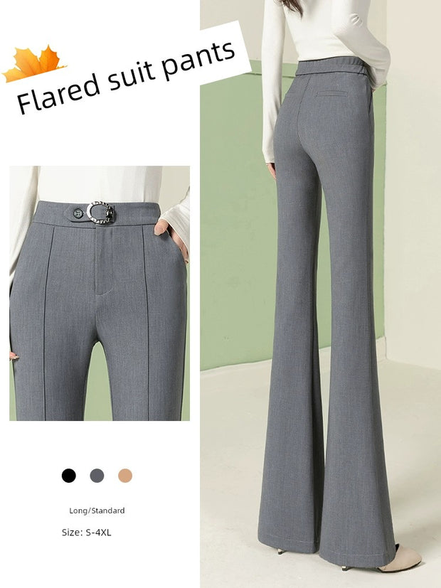 Gray High Waist Spring Leisure Draped Suit Bootcut Trousers