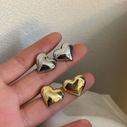 Gold Color Smooth Surface Love Heart Shaped Stud Earrings Women Minimalist Fashion Girl Wedding Bridal Jewelry