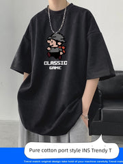 Fashion Brand Printing Ice Silk Men Half Sleeve Clothes Suede