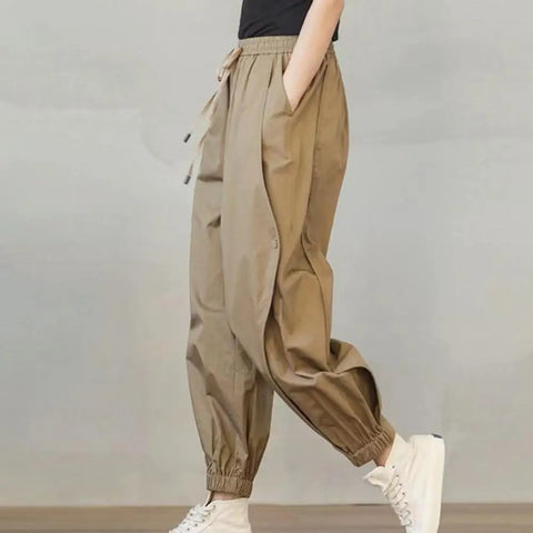 Lady Harem Pants Loose Drawstring Pockets Streetwear Deep Crotch Ankle Banded Aesthetic Lady Cargo Trousers Women Clothing