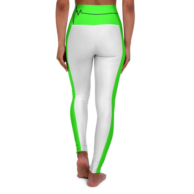 Womens High Waist Fitness Legging Yoga Pants, Neon Green White Beating