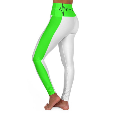 Womens High Waist Fitness Legging Yoga Pants, Neon Green White Beating