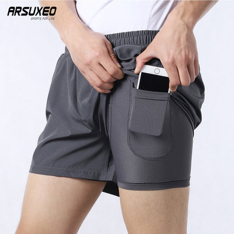 Men Inch Running Shorts 2 In 1 Quick Dry Training Marathon Fitness