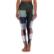 Womens High-waist Fitness Legging Yoga Pants, Black Multicolor Plaid